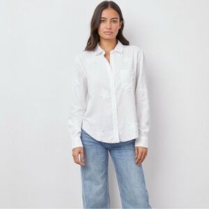 RAILS Ingrid White Star Patch Embellished Button Shirt W Raw Hem Size M
